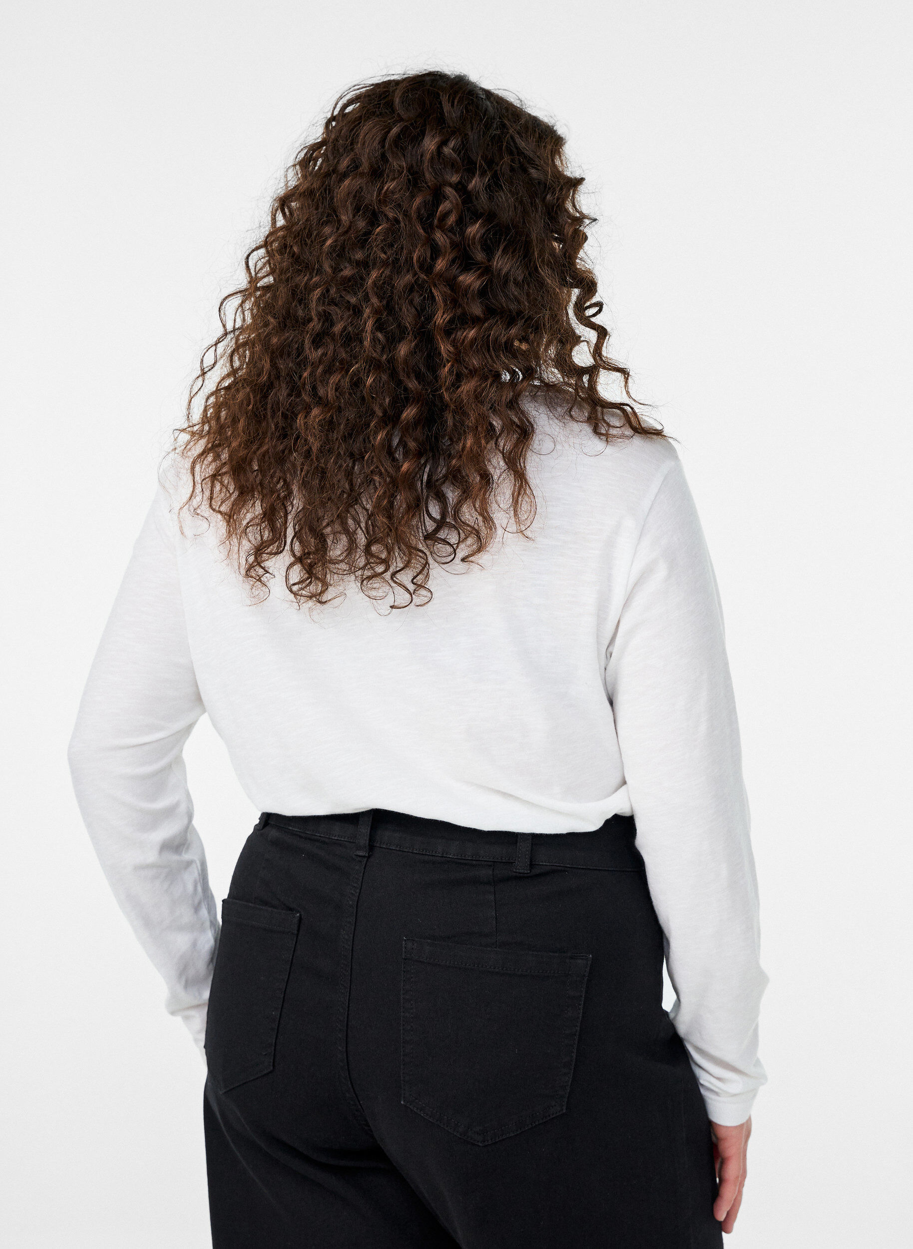 ZizzifashionLong-sleeved t-shirt with V-neck and buttons, White, Model image number 2