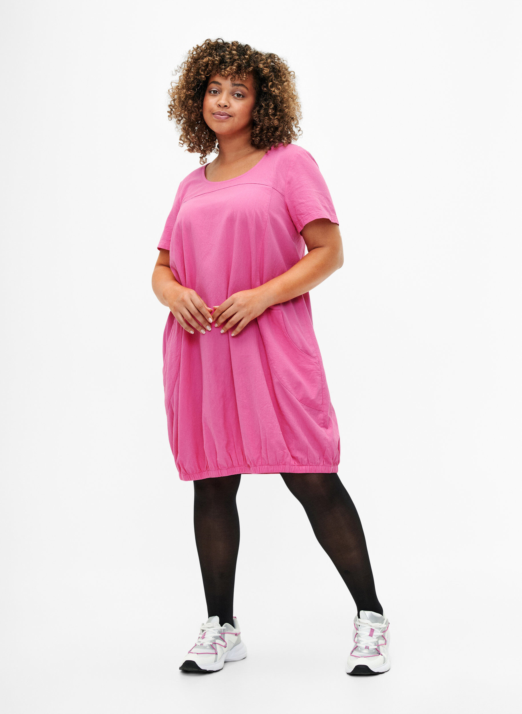 ZizzifashionShort sleeve cotton dress, Pink, Model image number 1