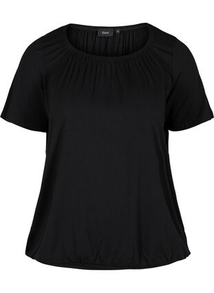 Short-sleeved viscose t-shirt with elastic, Black, Packshot image number 0