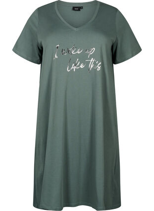 Organic cotton nightdress with V-neck (GOTS), Balsam Green Woke, Packshot image number 0