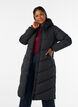 Long puffer coat with hood and pockets, Black, Model image number 0