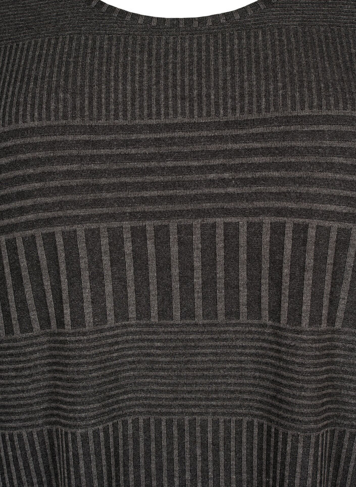 Dress with 3/4 sleeves and striped pattern, Dark Grey Mélange, Packshot image number 2