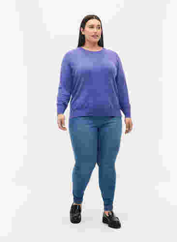 Plain coloured knitted jumper with rib details, Purple Opulence Mel., Model image number 2