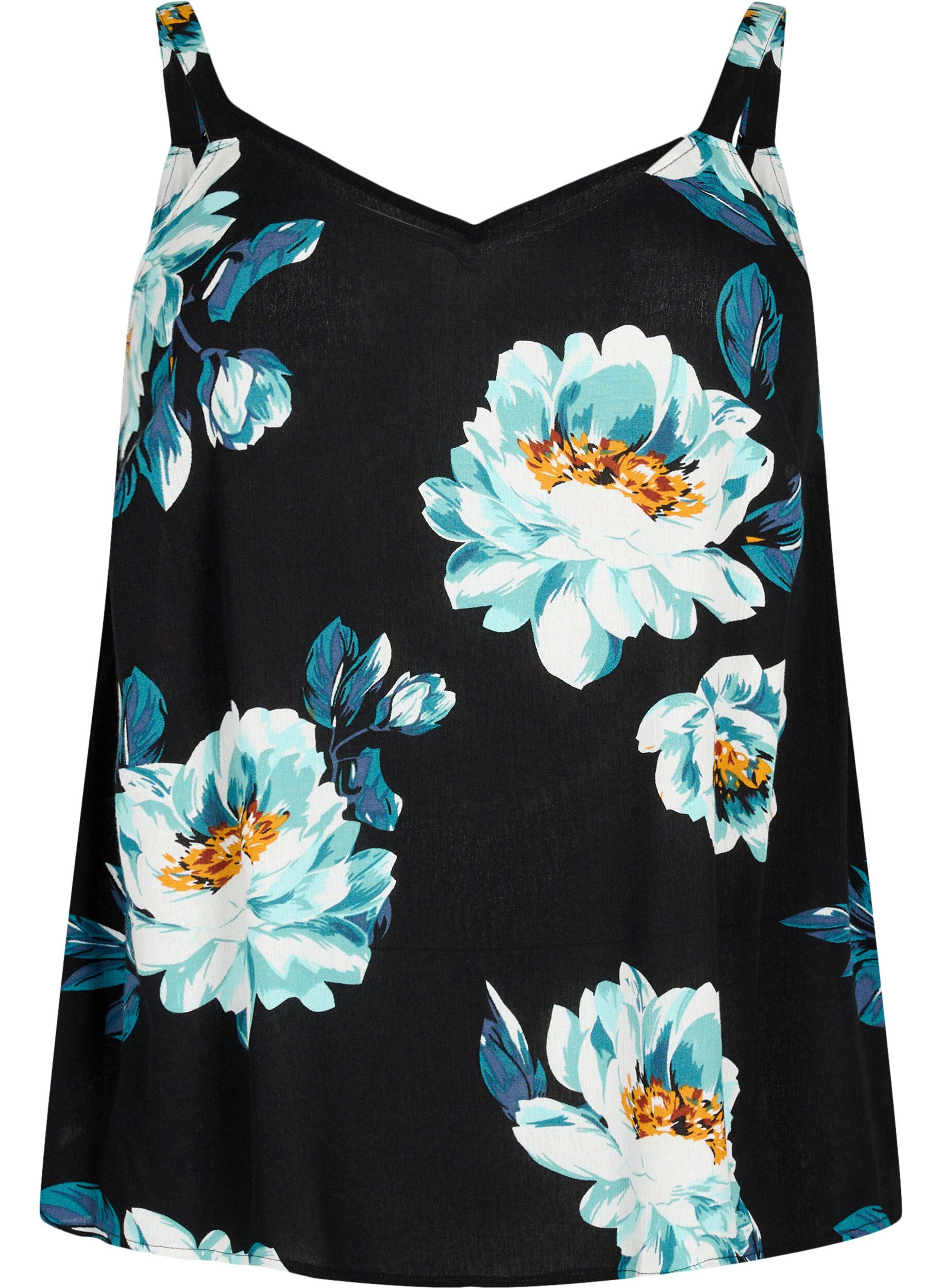 Zizzifashion Sleeveless top in viscose, Black Big Flower, Packshot image number 0