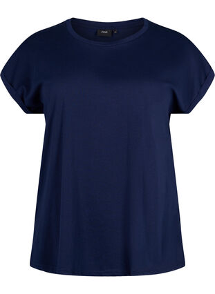 Short sleeved cotton blend t-shirt, Navy Blazer, Packshot image number 0