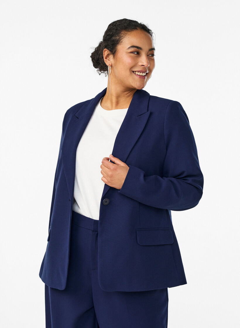 Classic blazer with single button closure and pockets, Blue, Model image number 0
