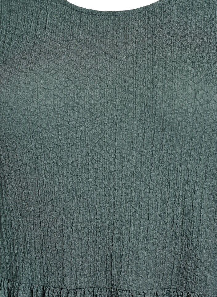 Short dress with texture and 3/4 sleeves, Green, Packshot image number 2