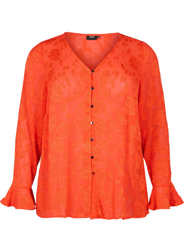 Long-sleeved shirt with jacquard look, Orange.com, Packshot image number 0