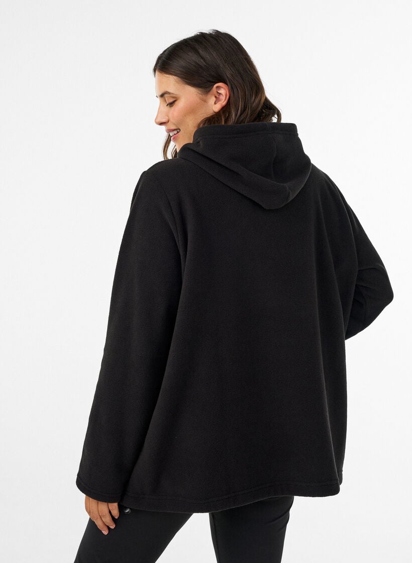 Fleece hoodie with a high neck and embroidered text, Black, Model image number 2