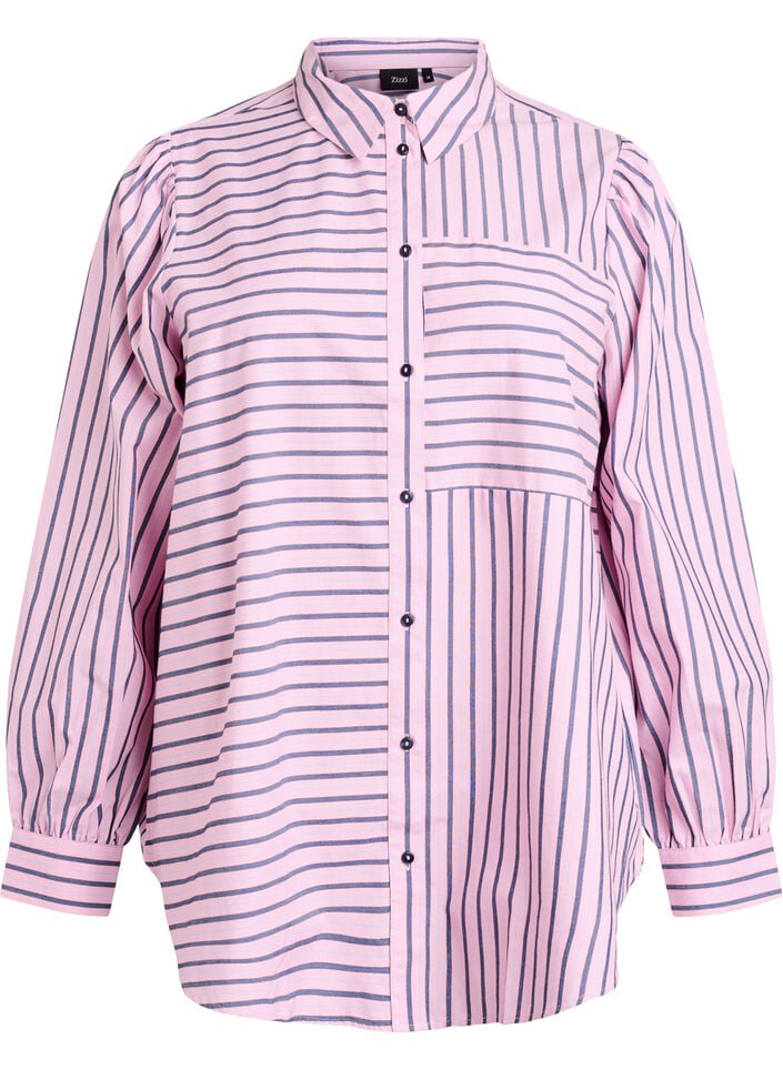 Striped shirt with a classic collar and long sleeves, Pink, Packshot image number 0