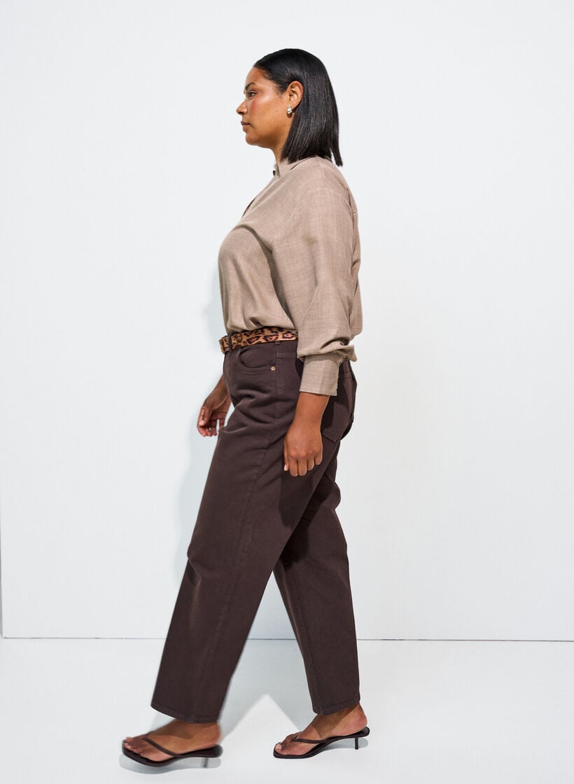 Loose shirt with V-neck, Brown, Model image number 3