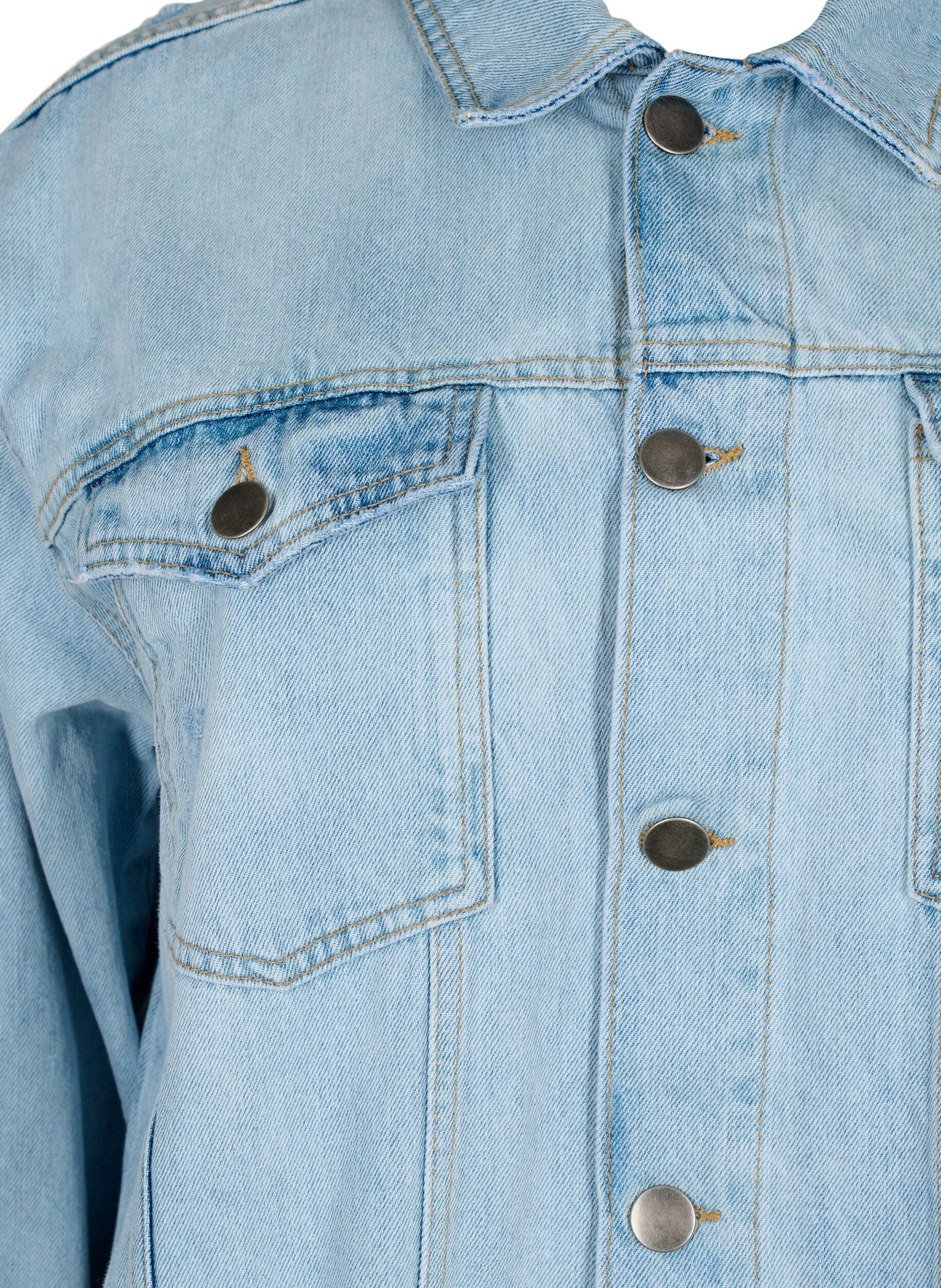 Zizzifashion Loose fit denim jacket with worn details, Light blue denim, Packshot image number 2