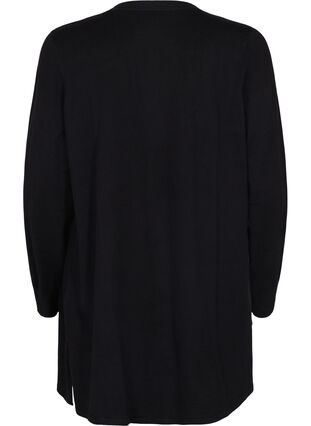 Knitted cardigan with slit and rib, Black, Packshot image number 1