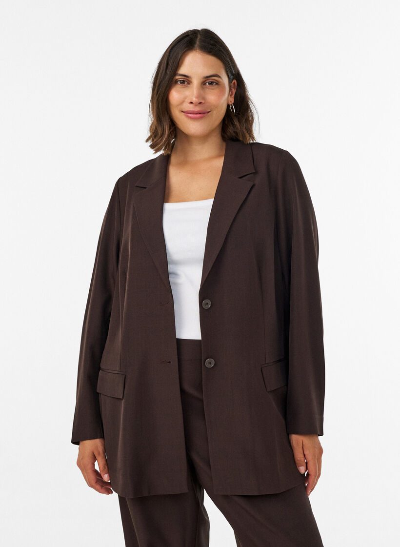 Blazer with pockets and slits, Brown, Model image number 0