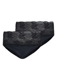 High-waisted knickers with lace trim in a 2-pack, Black, Packshot