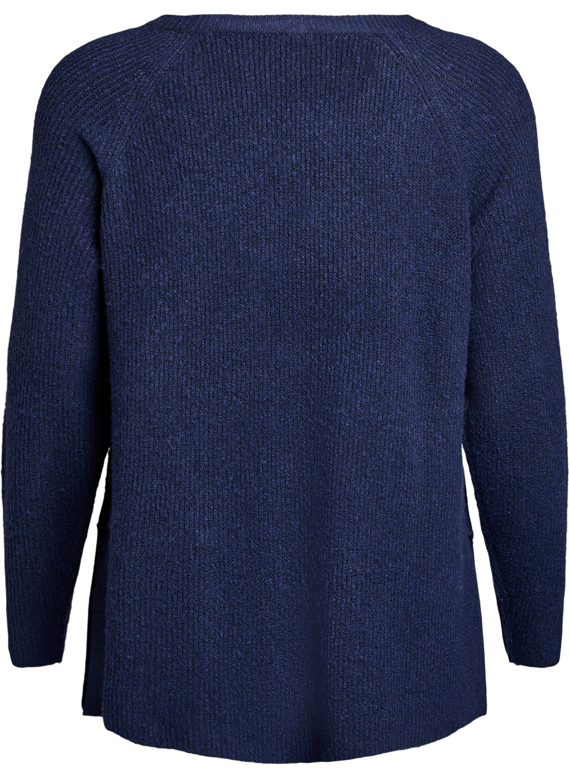 Zizzifashion Knitted jumper with a diagonal pattern and raglan sleeves, Blue, Packshot image number 1