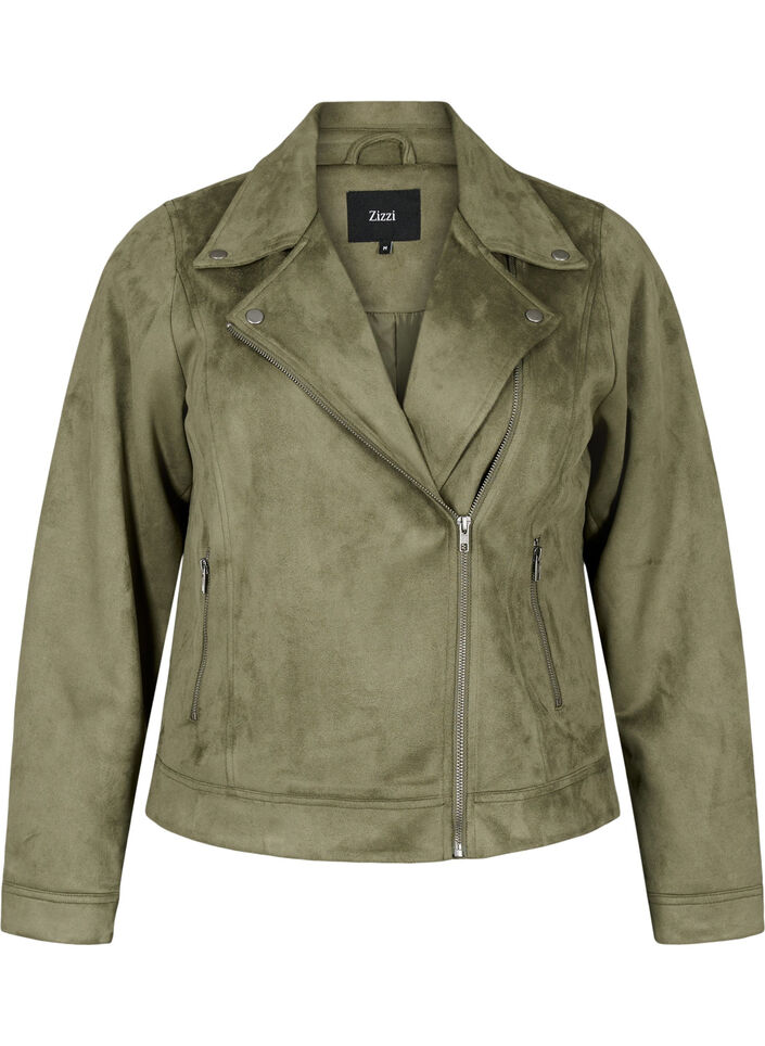 Biker jacket in faux suede, Dusty Olive, Packshot image number 0