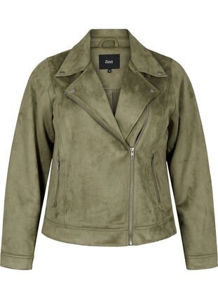 Biker jacket in faux suede, Dusty Olive, Packshot image number 0