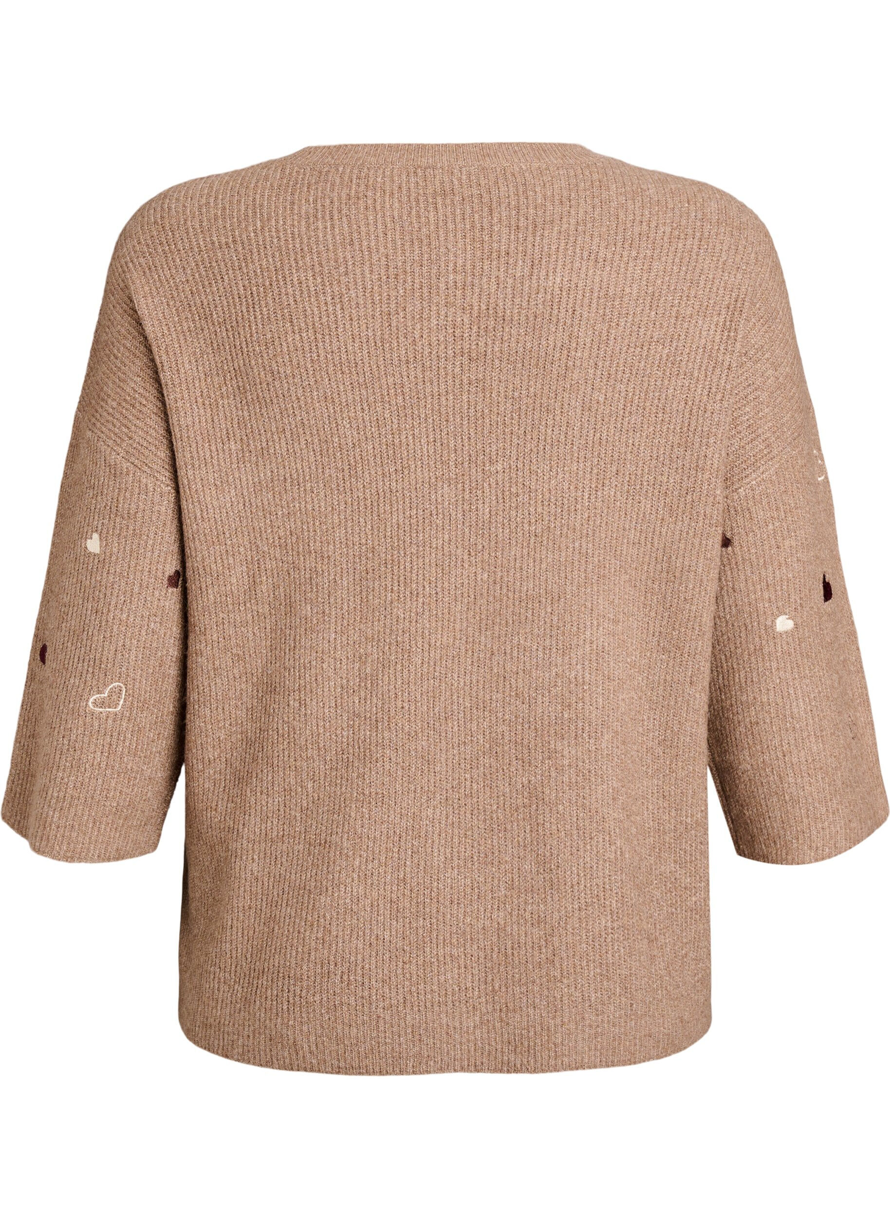 ZizzifashionJumper with hearts and 3/4 sleeves, Brown, Packshot image number 1