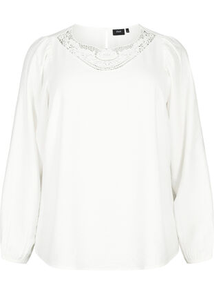 Blouse in viscose with crochet detail, Bright White, Packshot image number 0