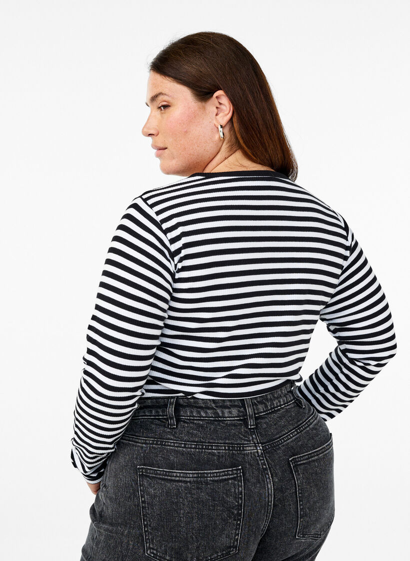 Striped blouse with long sleeves, Black, Model
