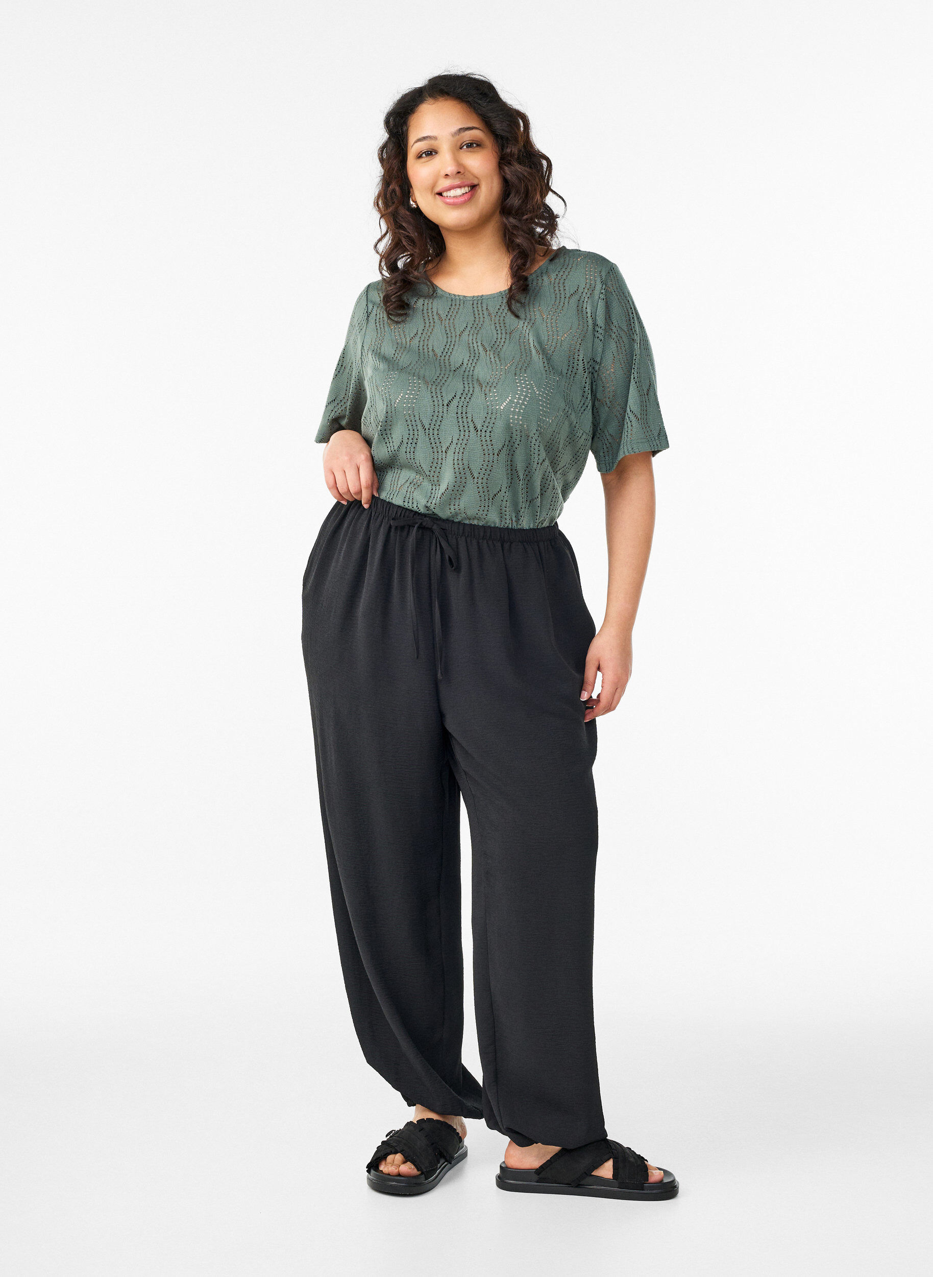 Zizzifashion Jersey t-shirt with eyelet embroidery, Green, Model image number 1