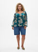 Chiffon blouse with floral print and long sleeves, Green, Model image number 1