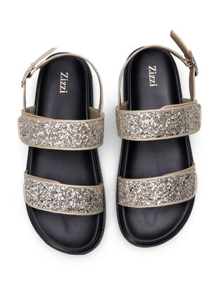 Wide fit glitter sandal with Velcro closure, Gold Glitter, Packshot image number 2