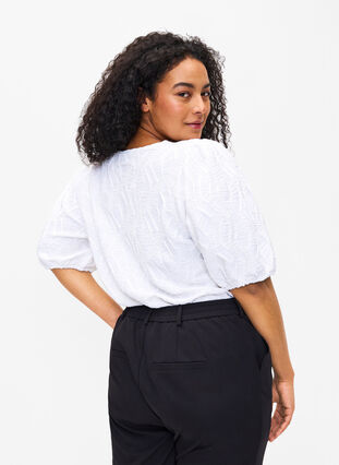 Textured blouse with short sleeves, Bright White, Model image number 1