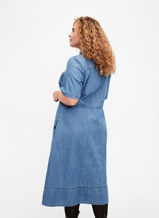 Denim shirt dress with short sleeves, Light Blue Denim, Model image number 1