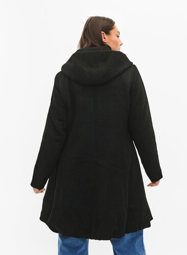 A-line coat with hood, Black, Model image number 1
