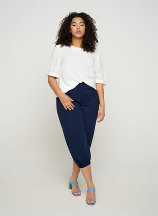 Loose 3/4-length trousers with smock detail, Night Sky, Model image number 0
