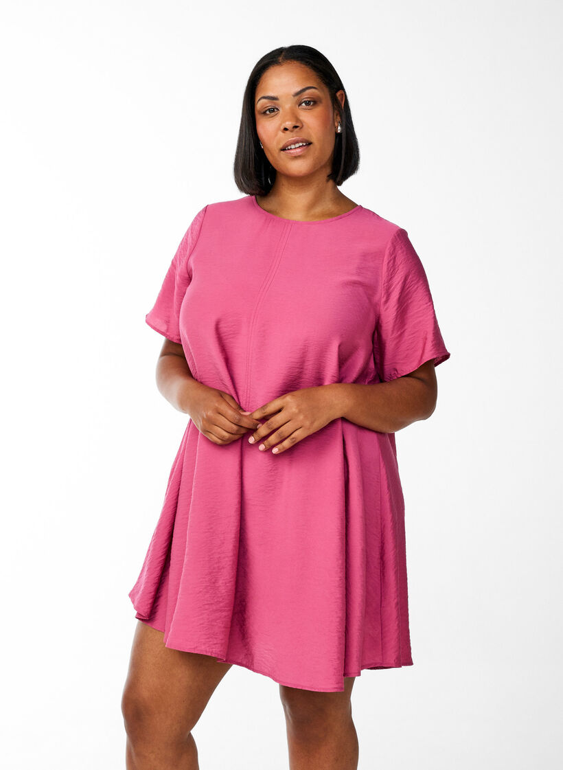 A-line viscose dress with short sleeves, Rose, Model image number 0