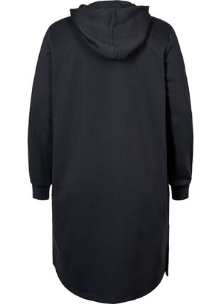 Sweatshirt dress with hood and slit, Black, Packshot image number 1