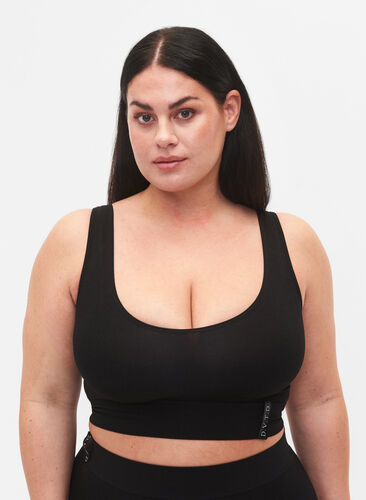 Seamless bra with round neckline, Black, Model image number 0