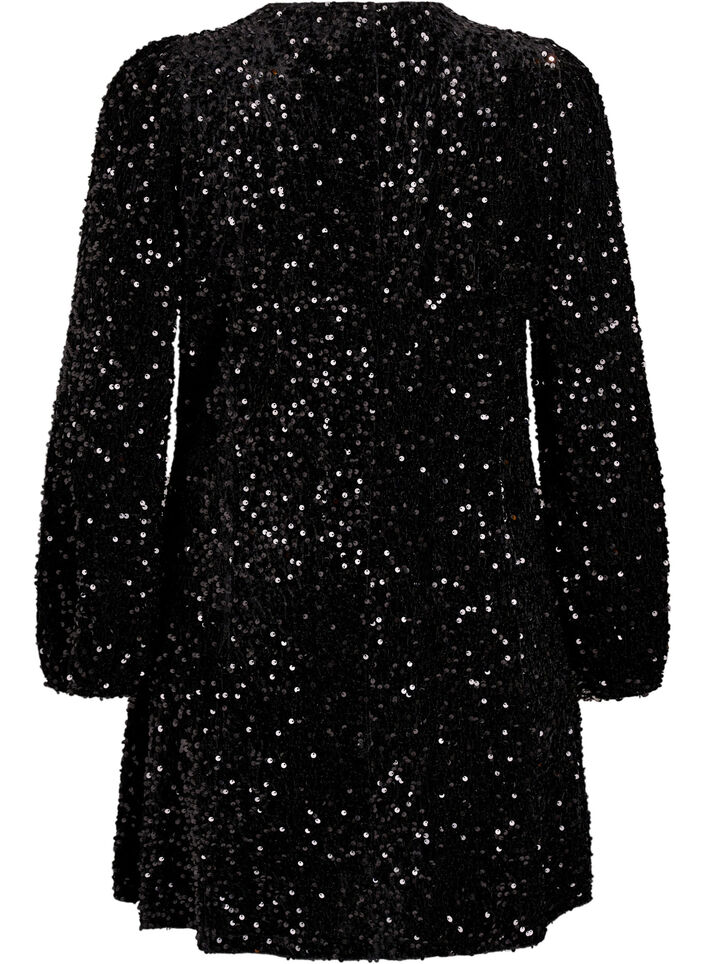 Short A-line sequin dress, Black, Packshot image number 1