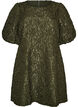 Jacquard dress with puff sleeves and A-line, Green, Packshot image number 0