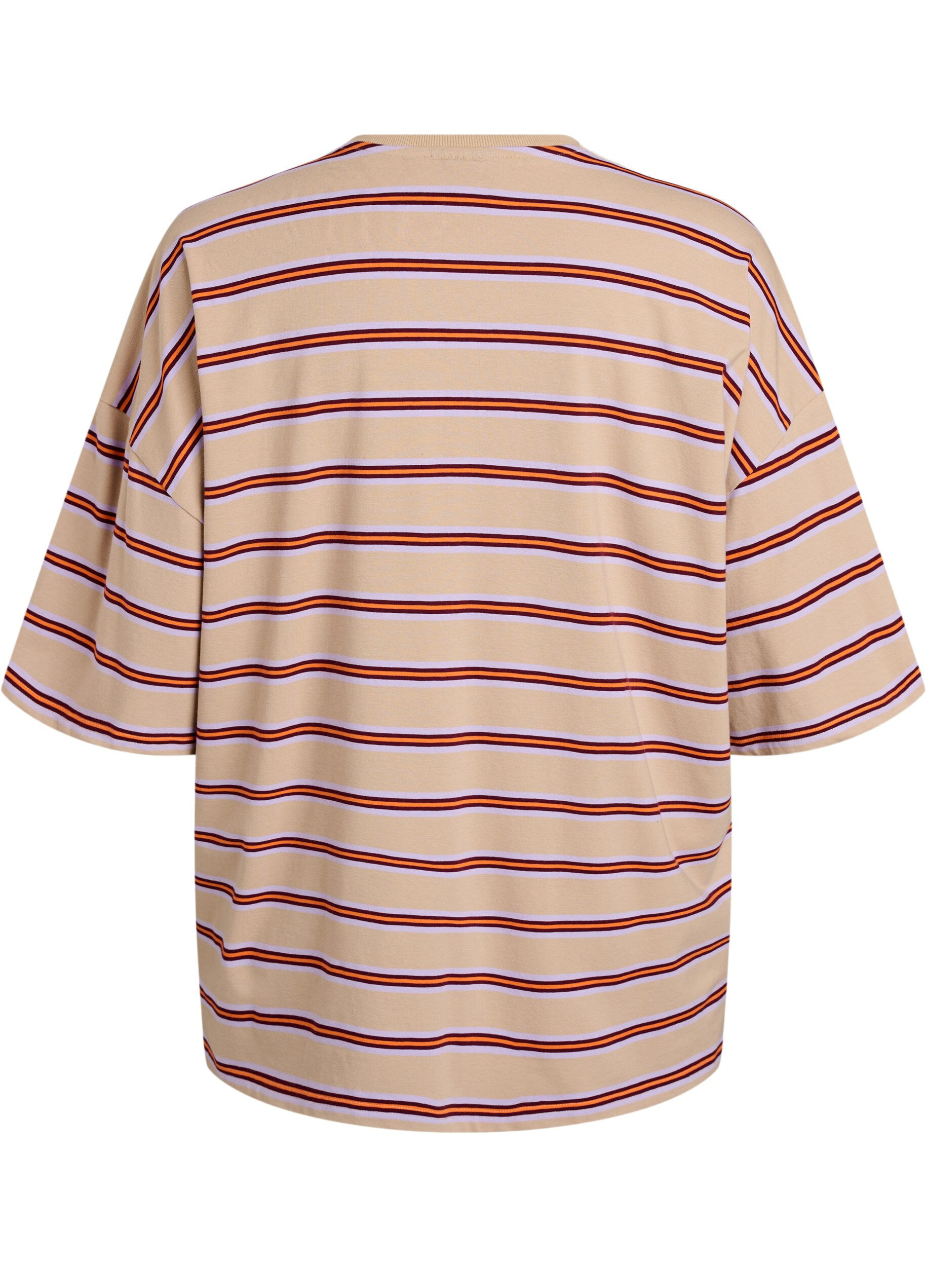 ZizzifashionOversized T-shirt with stripes and 1/2 sleeves, Beige, Packshot image number 1