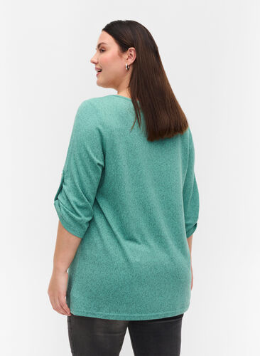 Blouse with buttons and 3/4 sleeves, Dusty Jade Green M., Model image number 1