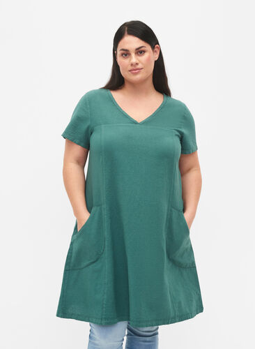 Short-sleeved cotton dress, Sea Pine, Model image number 0