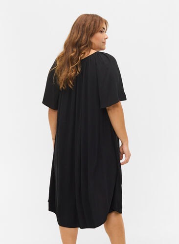 Short-sleeved viscose dress, Black, Model image number 1