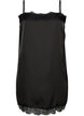 Long satin top with lace edges, Black, Packshot image number 0
