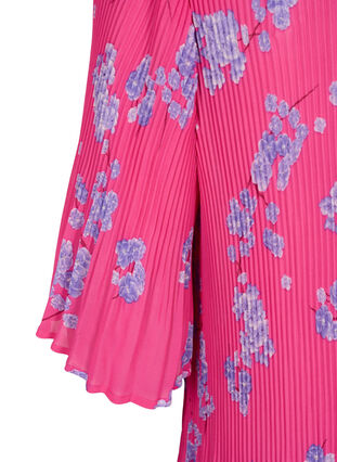 Pleated blouse in flower print, Beetroot Purple AOP, Packshot image number 3