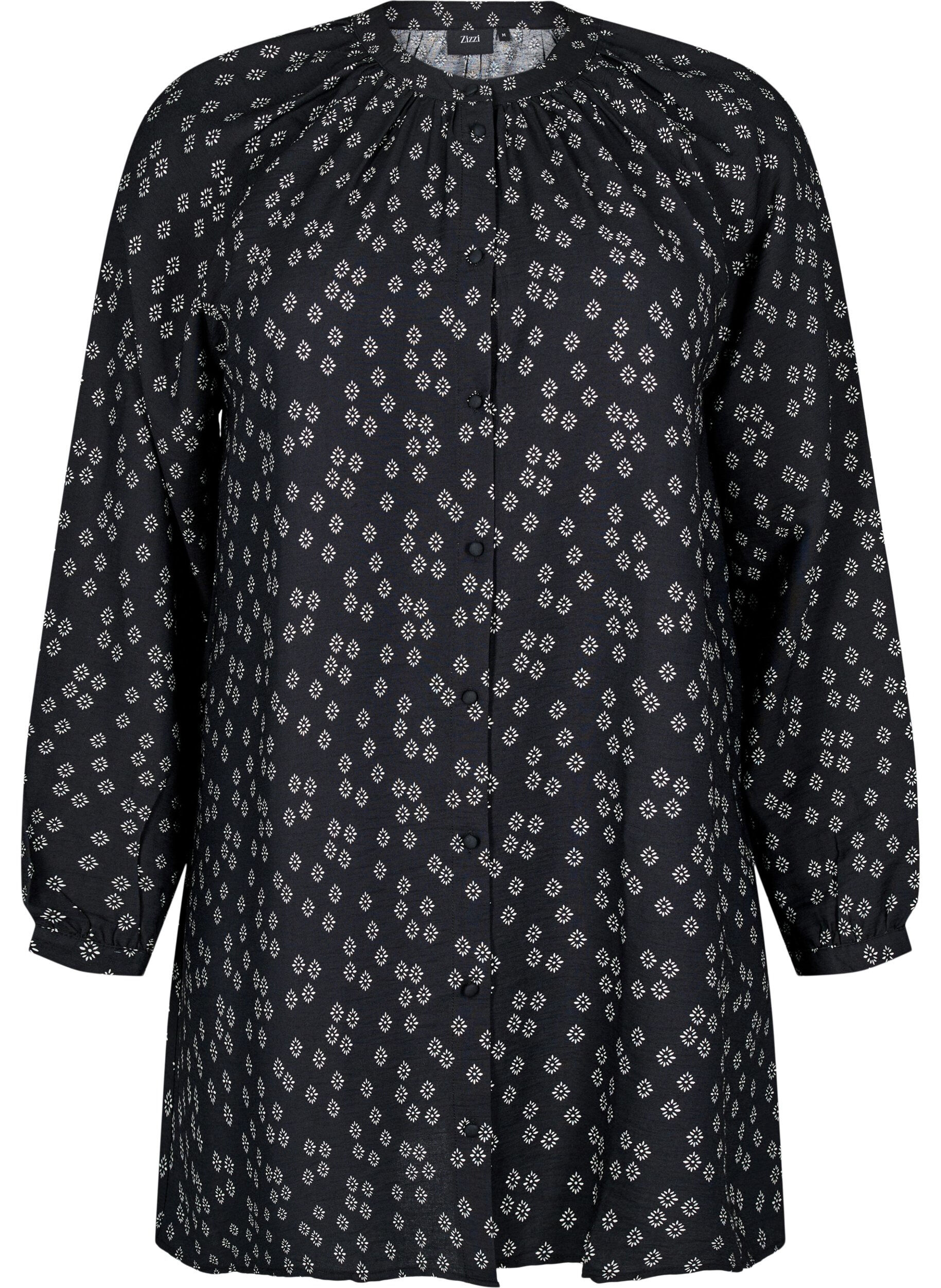 Zizzifashion Long-sleeved tunic with floral print, Black, Packshot image number 0