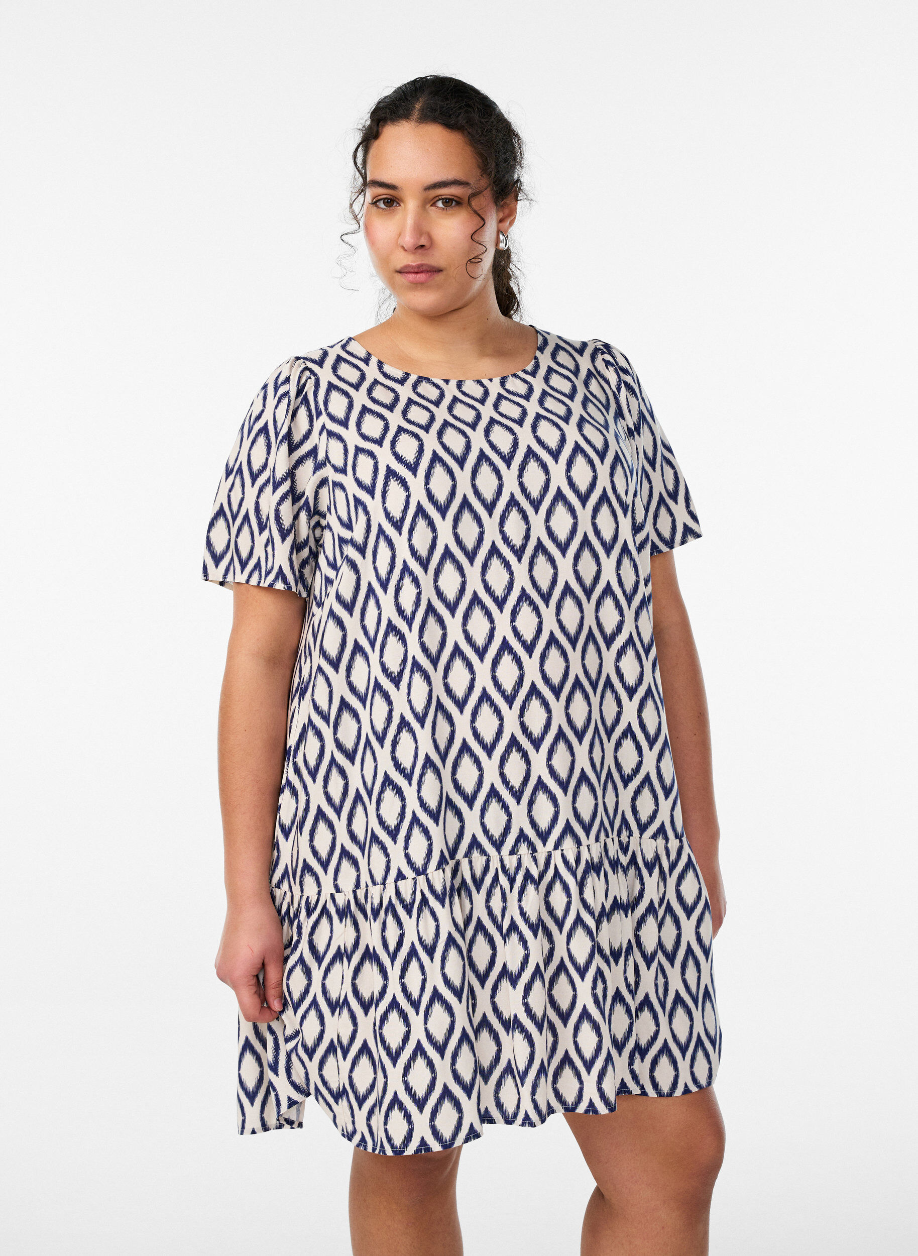 Viscose dress with cutline, Blue, Model