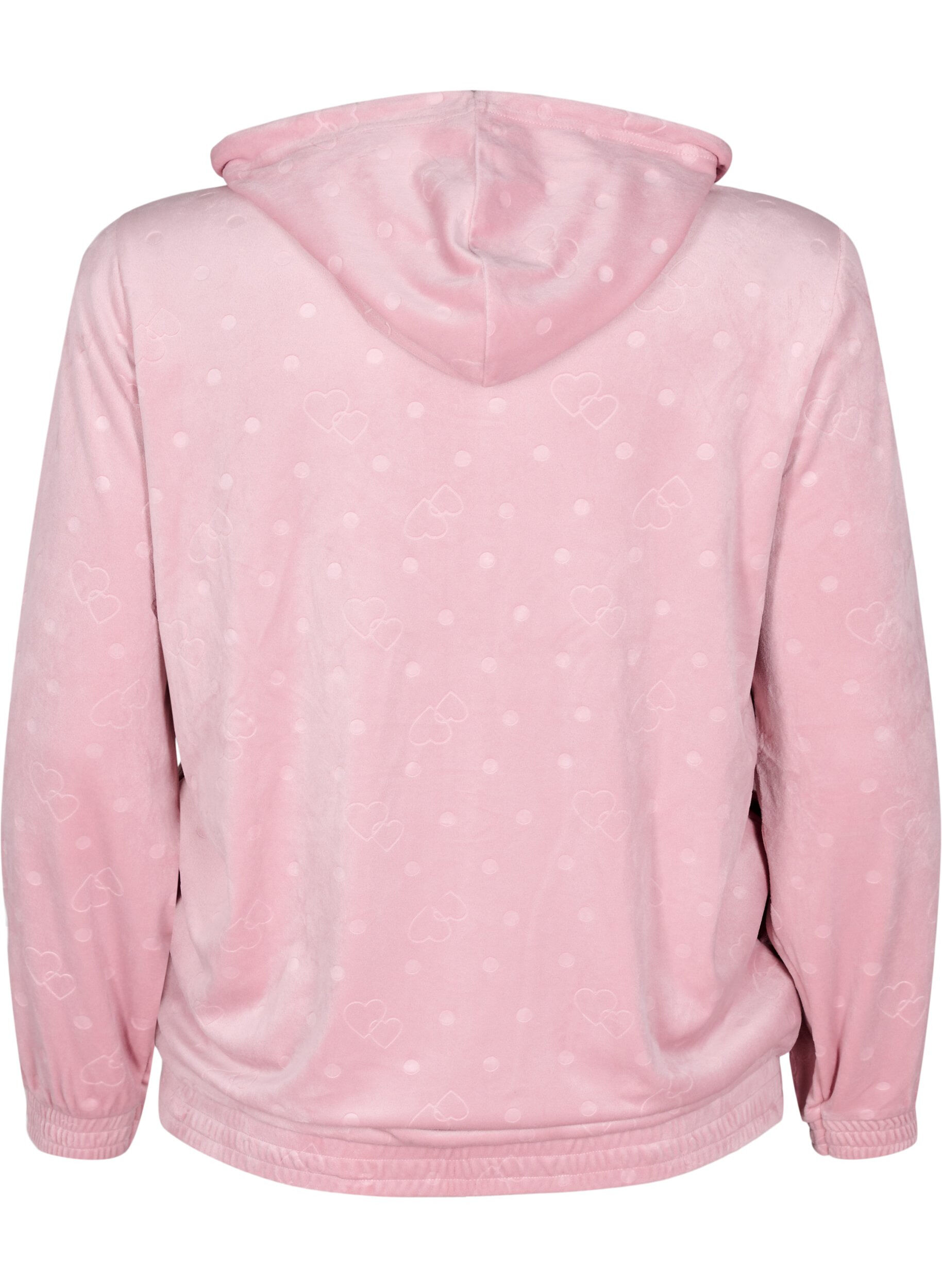 Zizzifashion Velour cardigan with hood and pockets, Pink, Packshot image number 1
