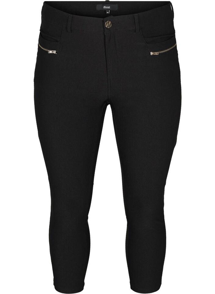 Close-fitting 3/4 trousers with zips, Black, Packshot image number 0
