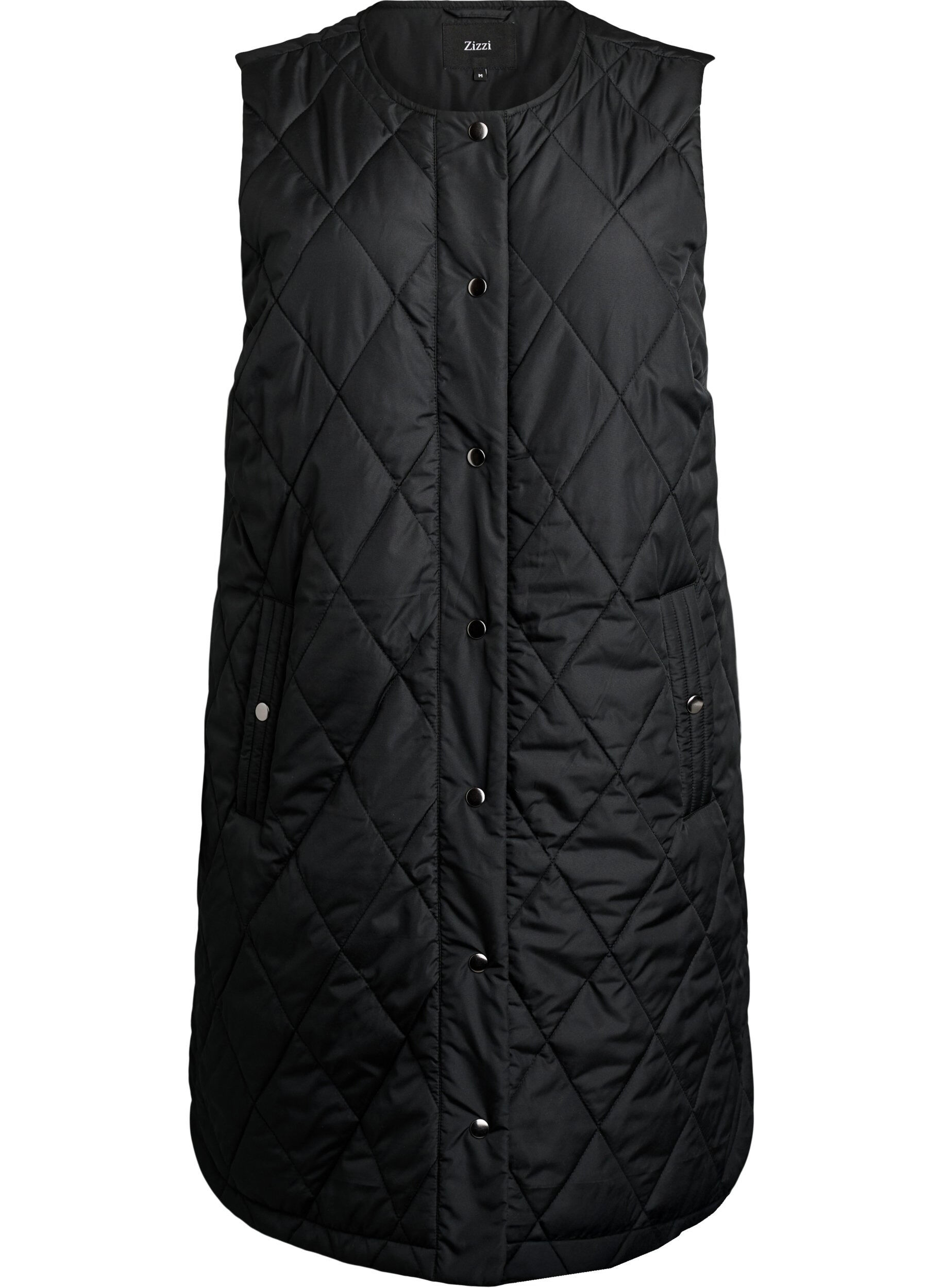 ZizzifashionLong quilted gilet with press studs, Black, Packshot image number 0