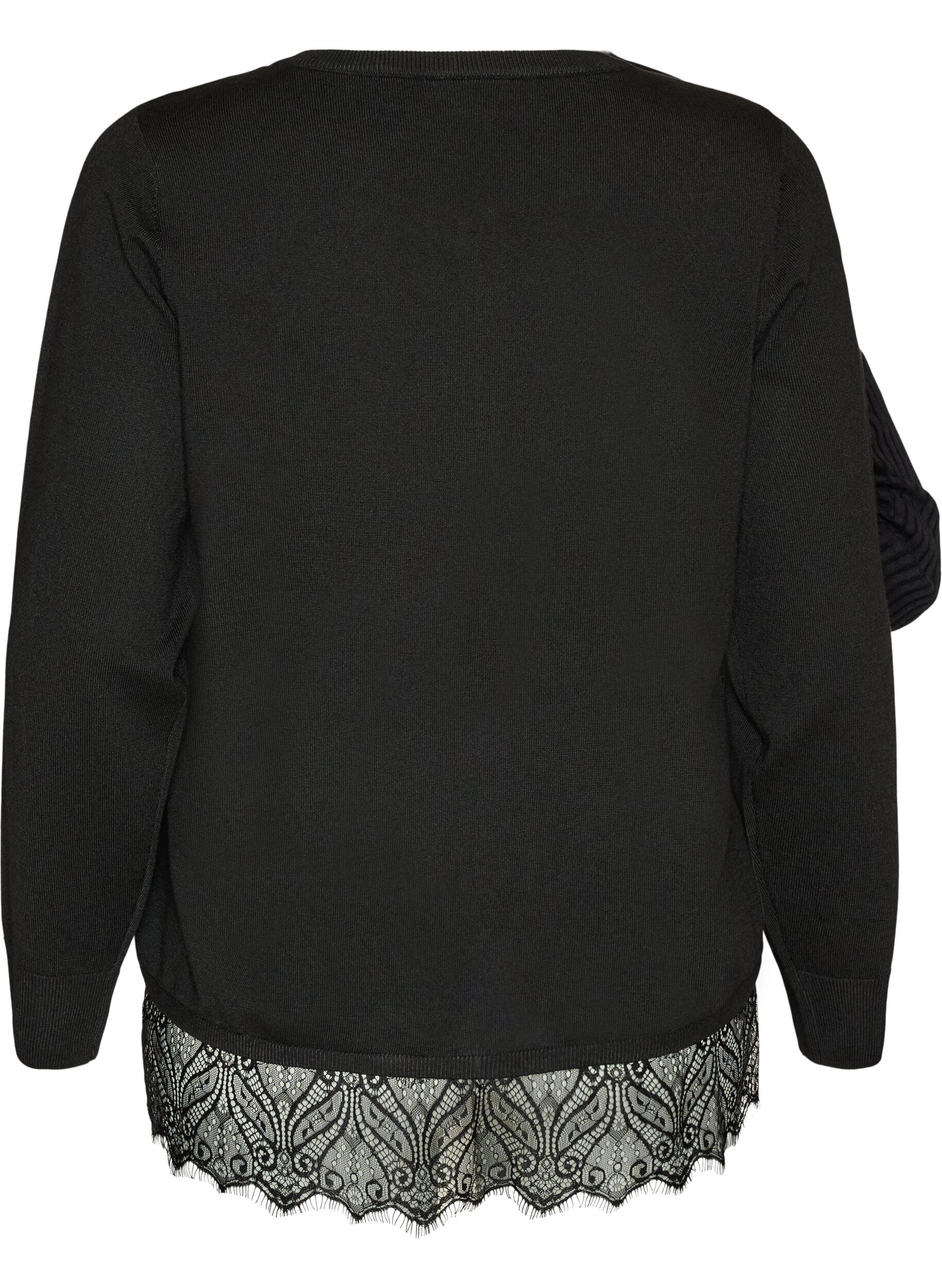 ZizzifashionCardigan with a wide lace hem, Black, Packshot image number 1