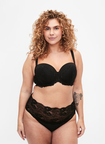 High-waisted knickers with lace trim in a 2-pack, Black, Model image number 0